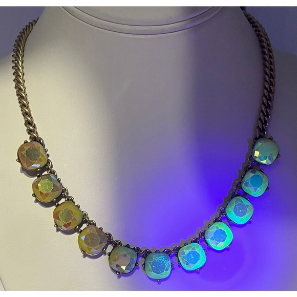 J. Crew Yellow Opalescent AB Gold Tone Glowing Square Rhinestone Necklace‎ - Picture 5 of 13